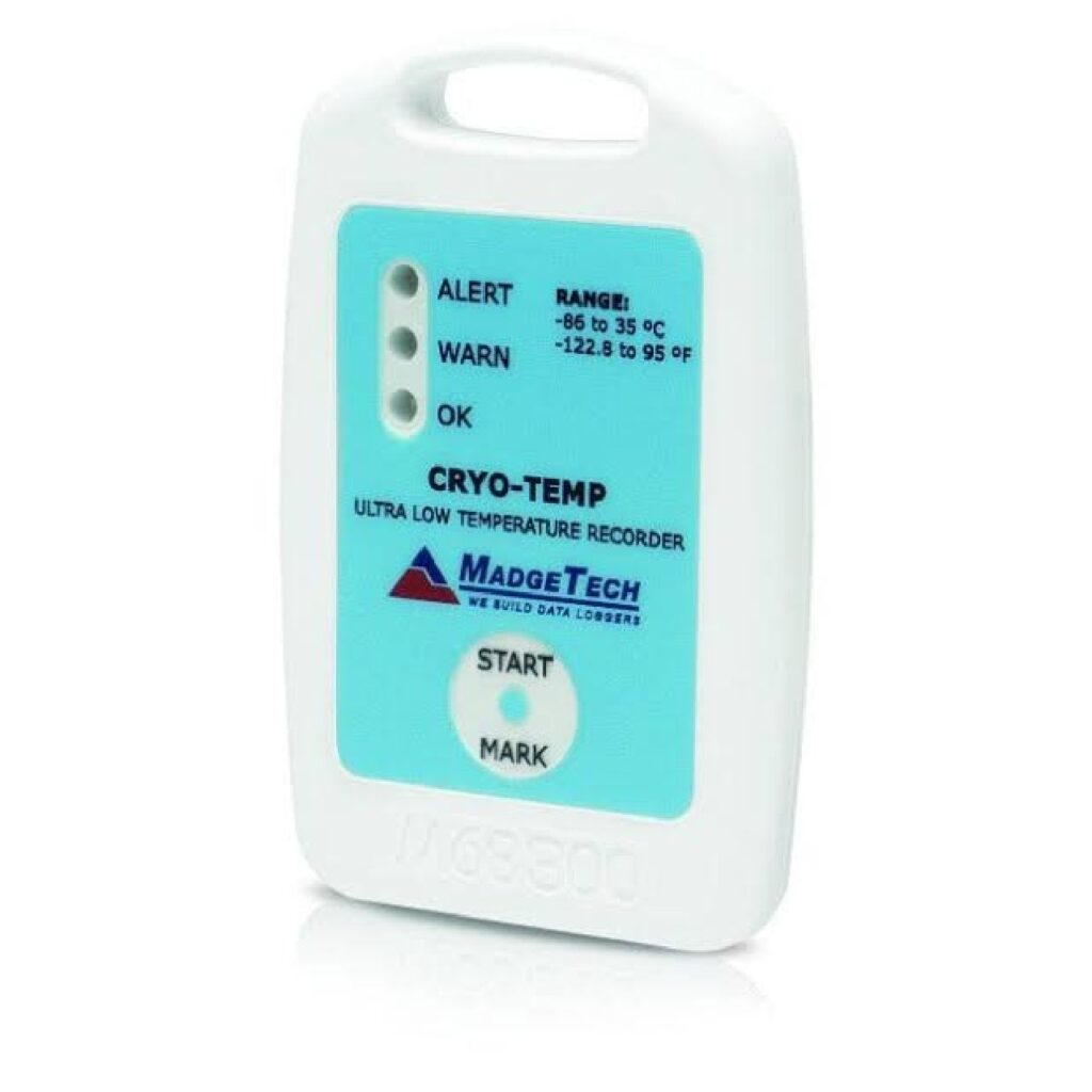 CryoTemp, datalogger de temperatura ultrabaja hasta -86°C MadgeTech, ideal para ultracongeladores, tanques criogénicos y almacenamiento de vacunas y plasma en Colombia