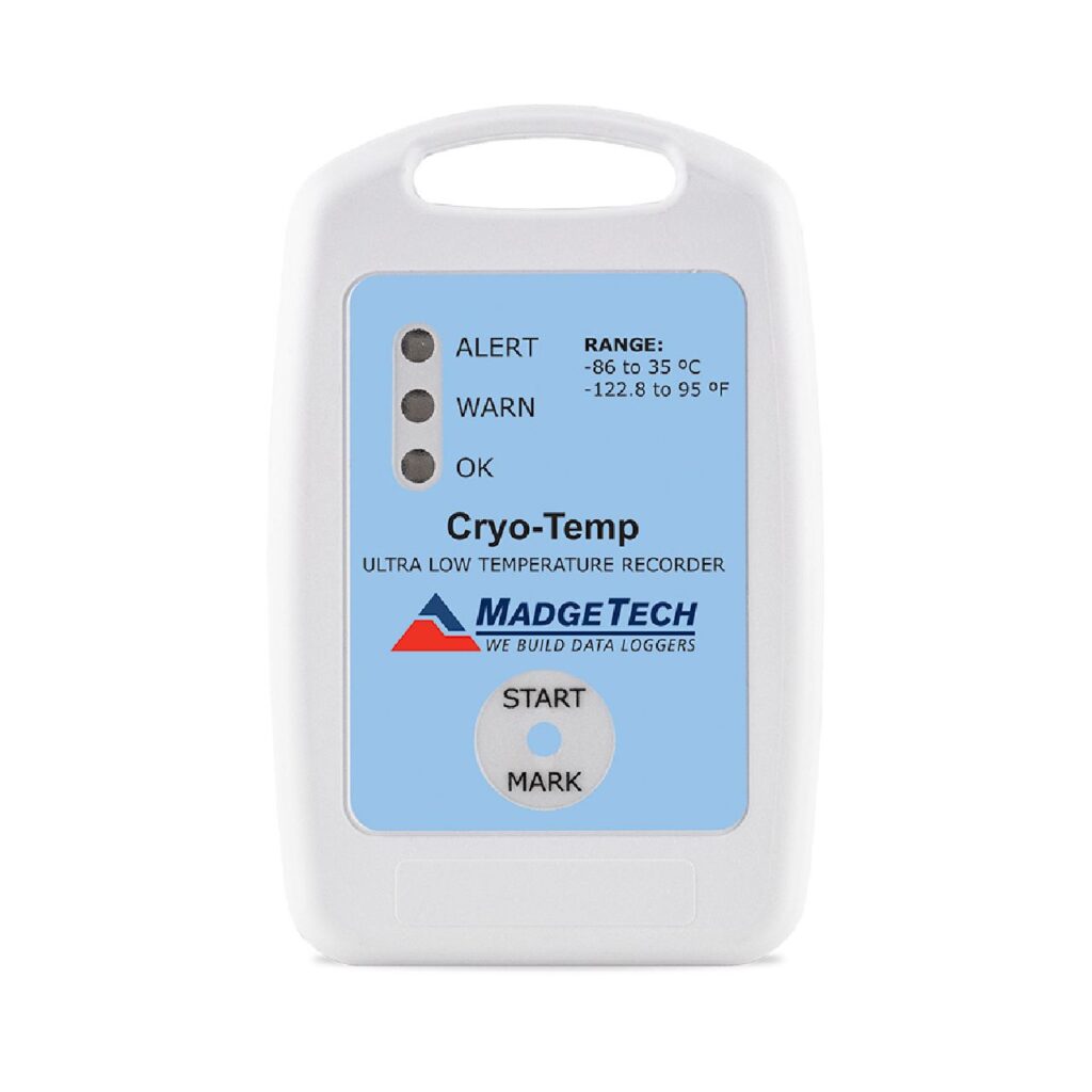 CryoTemp, datalogger de temperatura ultrabaja hasta -86°C MadgeTech, ideal para ultracongeladores, tanques criogénicos y almacenamiento de vacunas y plasma en Colombia