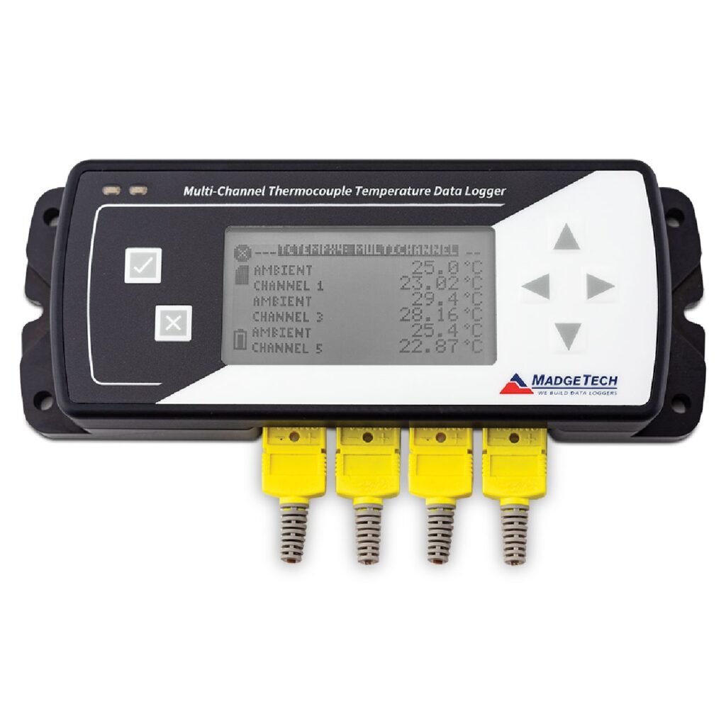 Datalogger TCTempX4LCD MadgeTech, registrador de temperatura de 4 canales de termocupla con pantalla LCD para mapeo térmico de hornos, estufas y autoclaves en Colombia