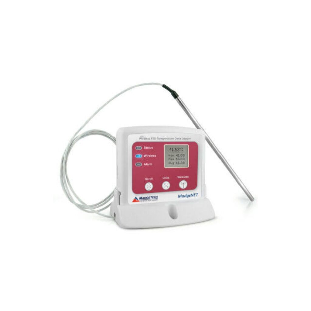 Datalogger inalámbrico de temperatura RTD de alta precisión RFRTDTemp2000A MadgeTech, ±0.05°C, ideal para laboratorios y farmacéuticas en Colombia