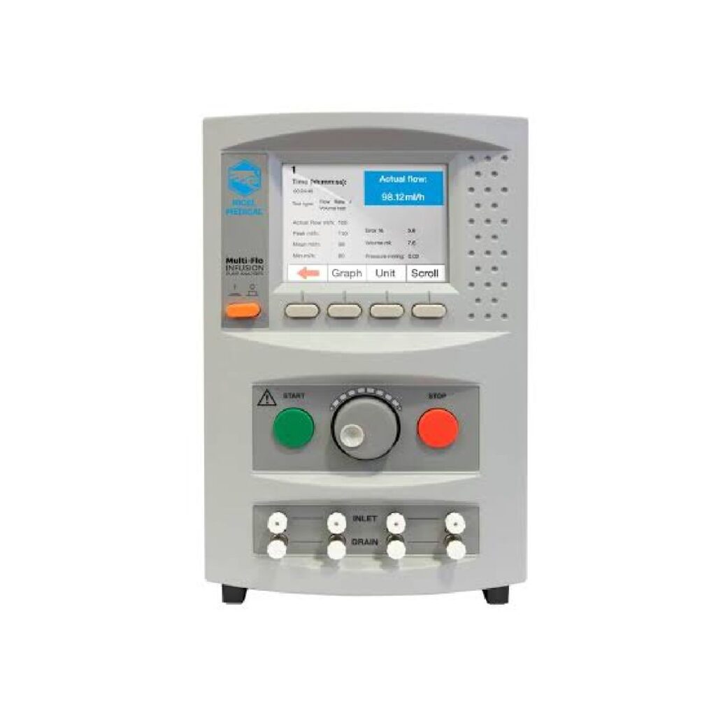 Rigel Multi-Flo 4 Channel, analizador de bombas de infusión, jeringa y nutrición enteral con 4 canales simultáneos según IEC 60601-2-24 en Colombia