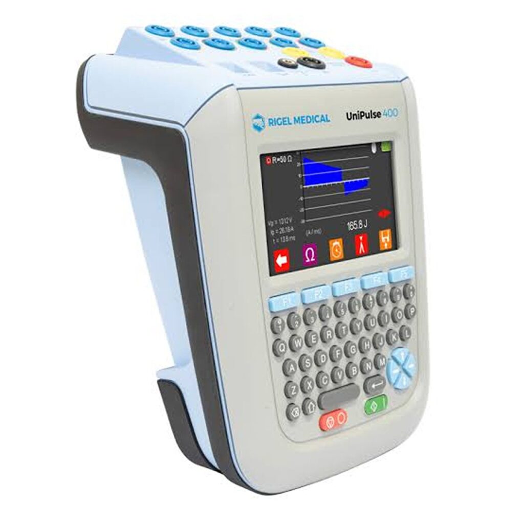 Rigel UniPulse 400, analizador de desfibriladores con función de marcapasos, energía descargada y sincronismo para DEA y cardioversores en Colombia