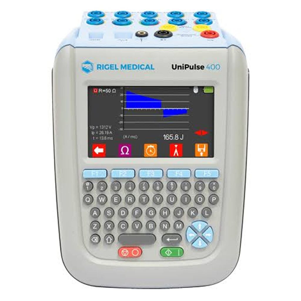 Rigel UniPulse 400, analizador de desfibriladores con función de marcapasos, energía descargada y sincronismo para DEA y cardioversores en Colombia