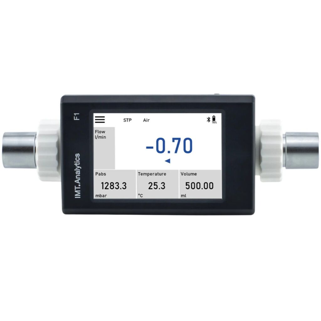 FlowMeter F1, medidor portátil de flujo y presión de gases médicos, ideal para verificación de flujómetros, concentradores de oxígeno y ventiladores en Colombia
