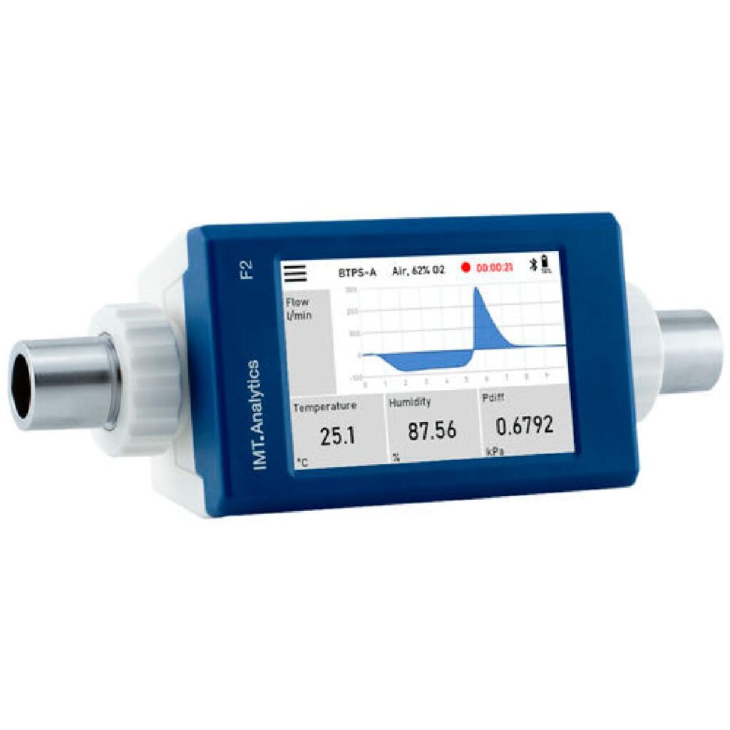 FlowMeter F2, medidor portátil de flujo, presión, temperatura y humedad para verificación de ventiladores, CPAP, BiPAP y mezcladores aire/O2 en Colombia