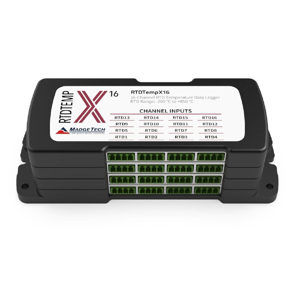 Datalogger RTDTempX16 MadgeTech, registrador de temperatura de 16 canales RTD para mapeo térmico avanzado de cámaras climáticas, refrigeradores, congeladores y procesos farmacéuticos en Colombia