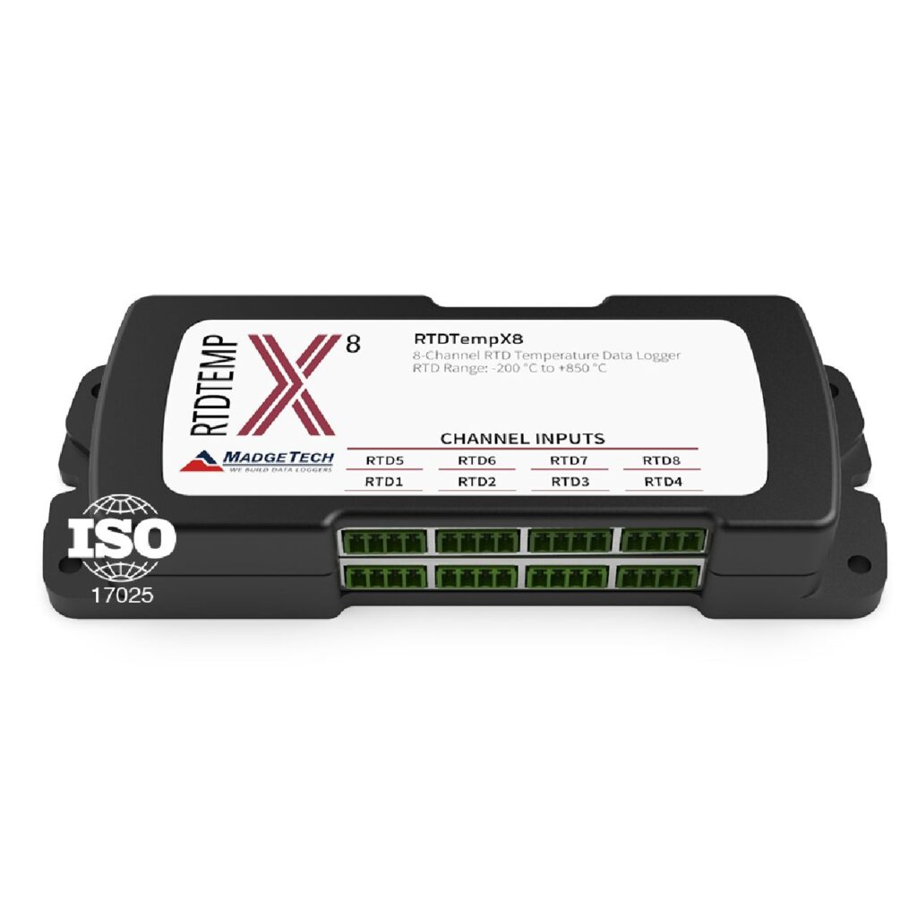 Datalogger RTDTempX8 MadgeTech, registrador de temperatura de 8 canales RTD para mapeo térmico de autoclaves, incubadoras y cámaras climáticas en Colombia