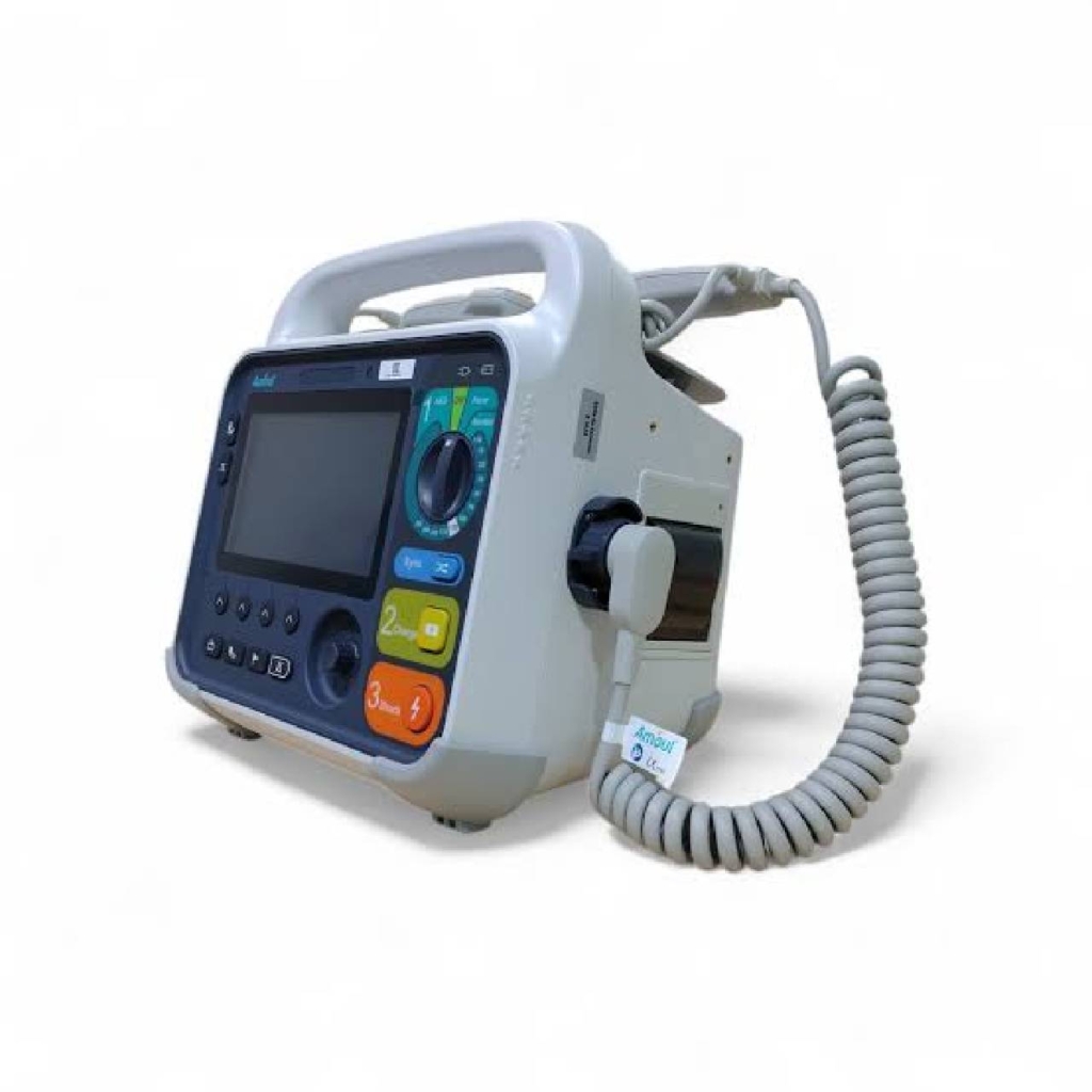 Desfibrilador monitor Amoul i2 con pantalla a color de 7 pulgadas, perilla selectora de energía, botones de carga y descarga y cable espiralado de palas