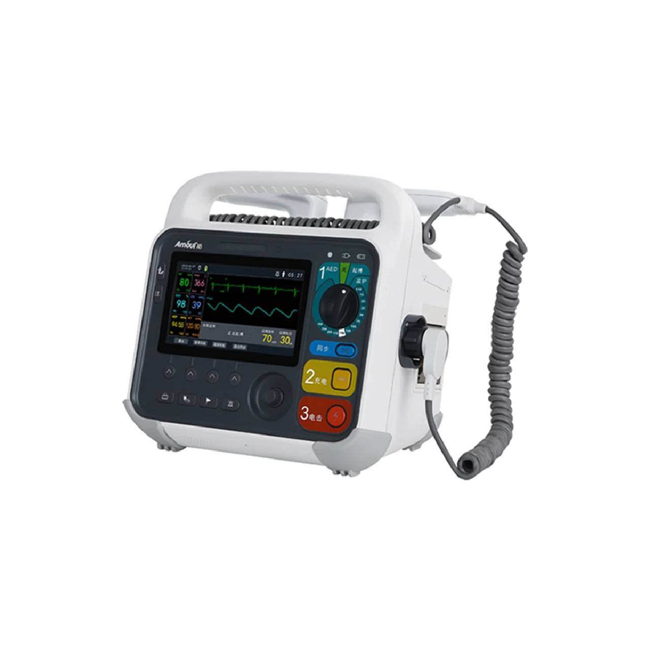Desfibrilador monitor multiparámetro Amoul i6 con marcapasos, pantalla a color de 7 pulgadas, perilla selectora de energía y cable espiralado de palas