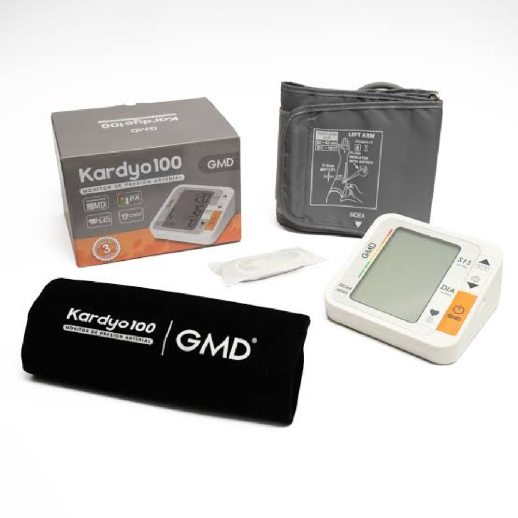 Tensiómetro digital de brazo GMD KARDYO 100 con pantalla LCD grande, indicador OMS y botones MEM, SET y START/STOP - CMC Ingeniería Médica Cali Colombia
