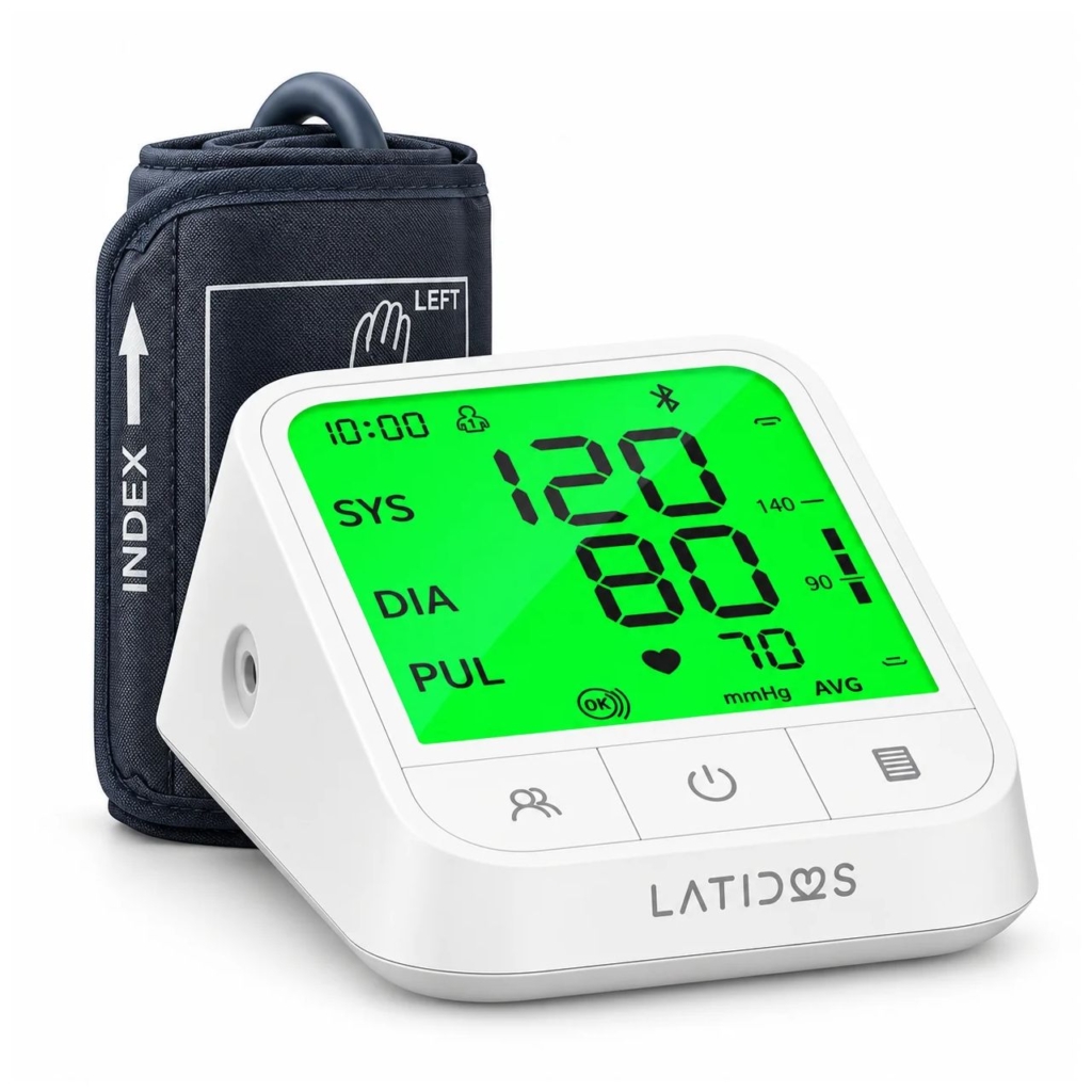 Tensiómetro digital de brazo Latidos con Bluetooth GMD con brazalete y pantalla retroiluminada verde, lectura 120/80 mmHg - CMC Ingeniería Médica Cali Colombia